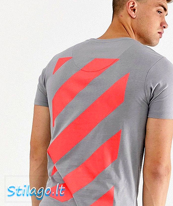 Grafické tričko s pruhovaným neónovým pruhom-sivé