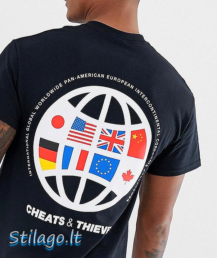 Mīklas un zagļi visā pasaulē aizmugures drukāšanas t-krekls melnā krāsā