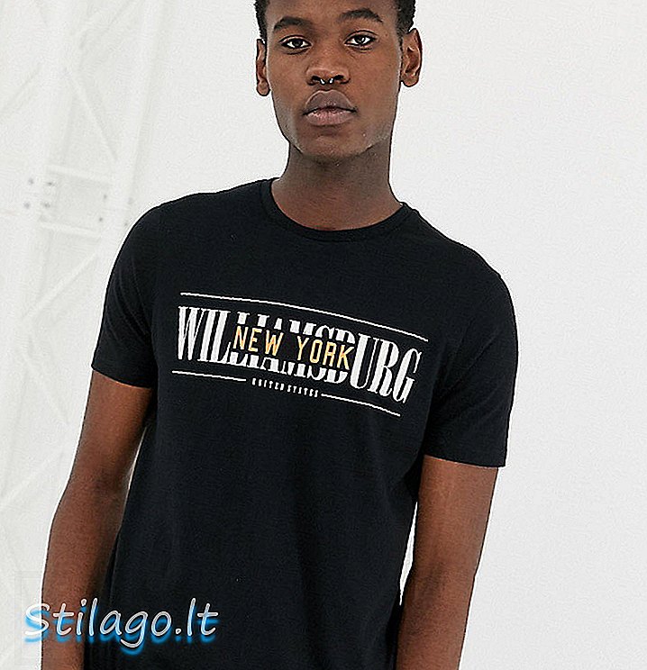ASOS DESIGN Hohes T-Shirt mit Stadtdruck-Schwarz