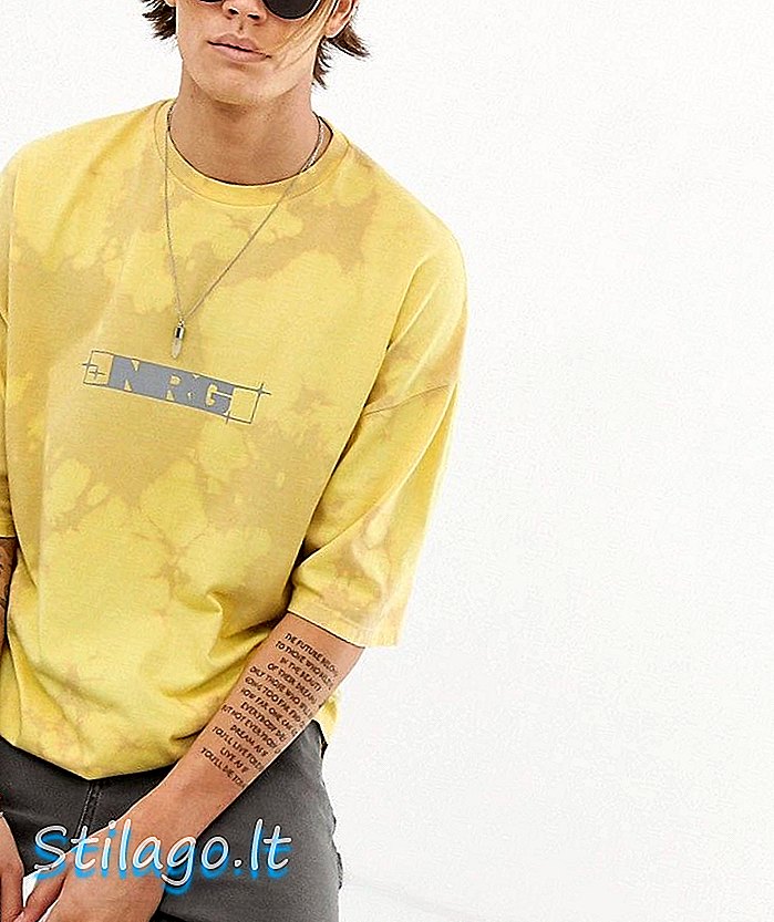 세척 넥타이 염료 및 반사 프린트 옐로우의 ASOS DESIGN 오버 사이즈 티셔츠