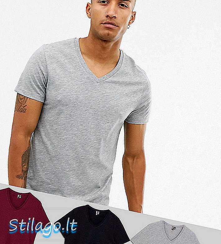 ASOS DESIGN 3-ių pakelių marškinėliai su taupomu kaklu, multi-multi