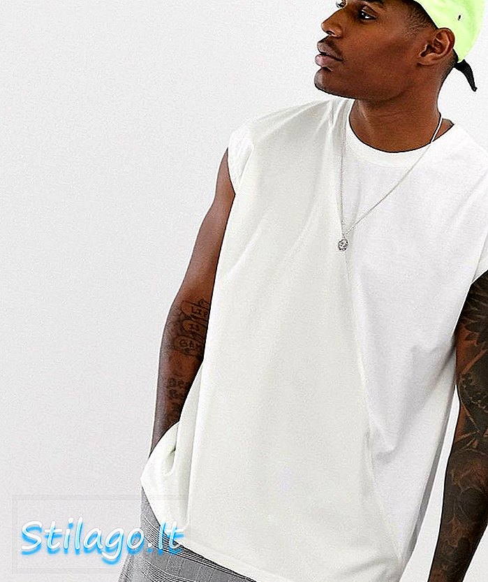 ASOS DESIGN - T-shirt smanicata oversize con pannello in tessuto bianco