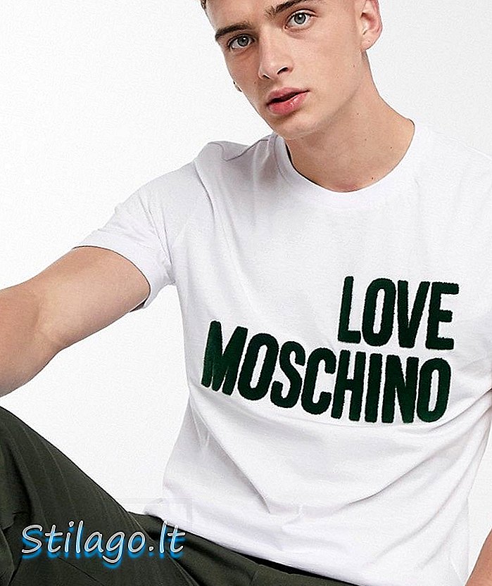 Футболка із логотипом Love Moschino із зеленим кольором-Біла