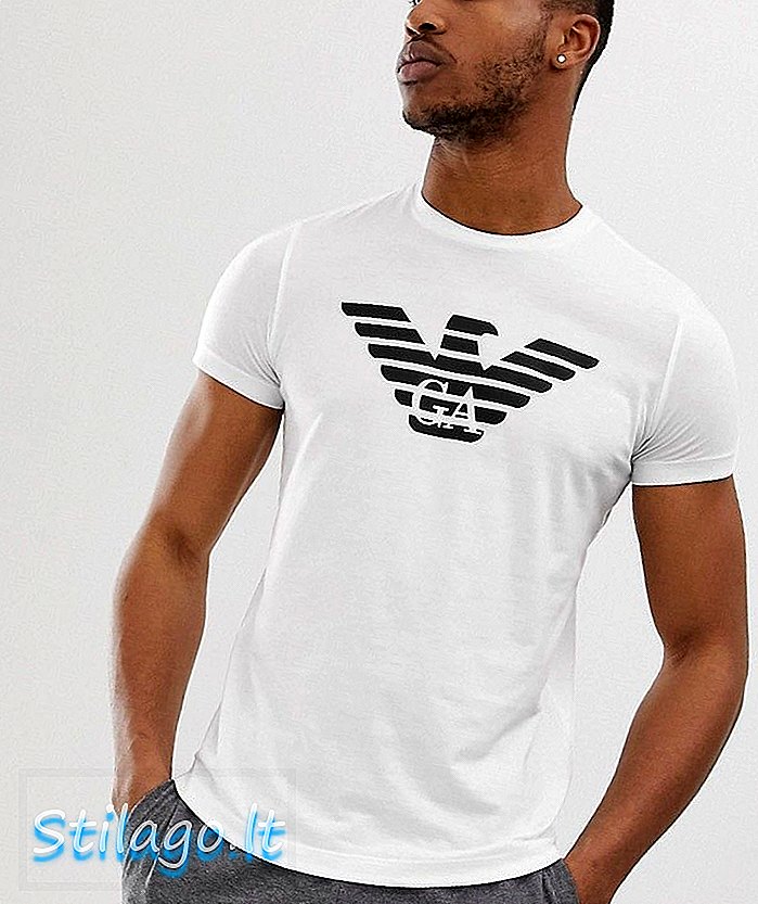 „Emporio Armani“ krūtinės erelio logotipo balti marškinėliai