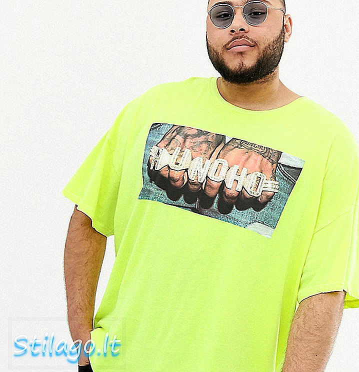 ASOS DESIGN Plus T-shirt oversize Migos Huncho w neonowo-zielonym kolorze