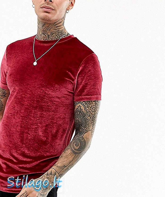 ASOS DESIGN langline velour-t-shirt i oxblood-rød