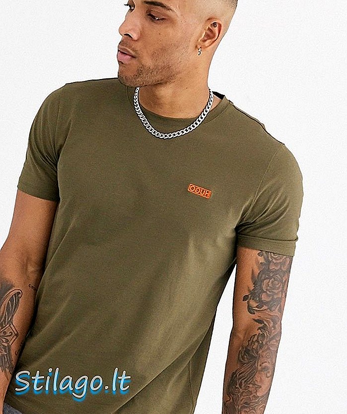 „HUGO Dero“ kontrasto spalvos išsiuvinėti logotipo marškinėliai chaki-žalia spalva