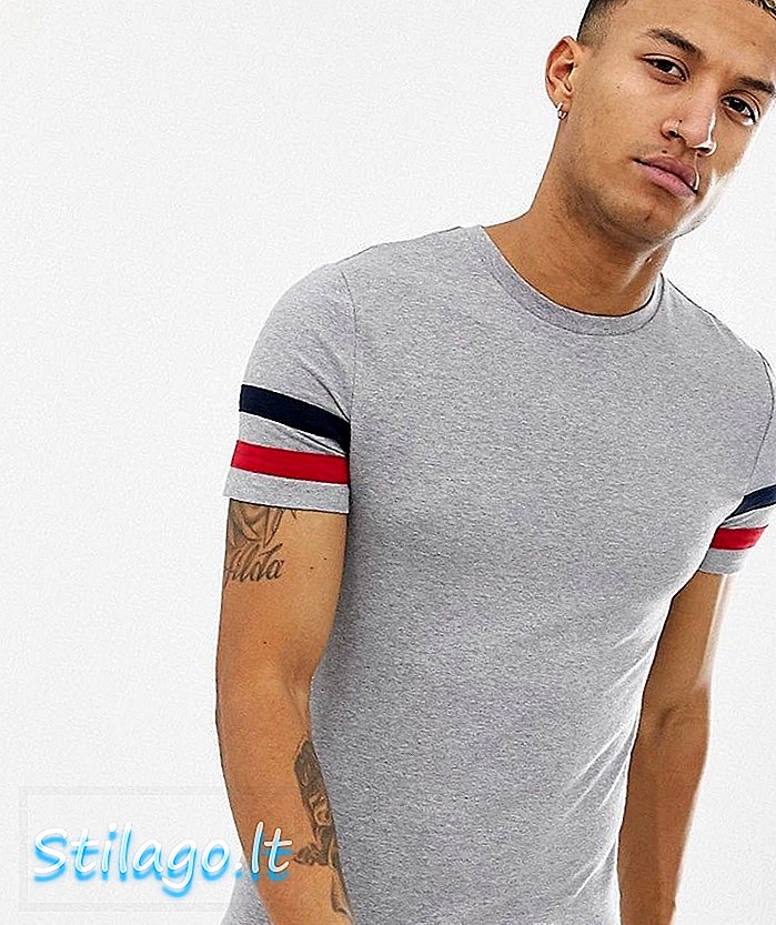 ASOS DESIGN - T-shirt coupe ajustée en coton bio avec bande stretch et manches contrastées - Gris