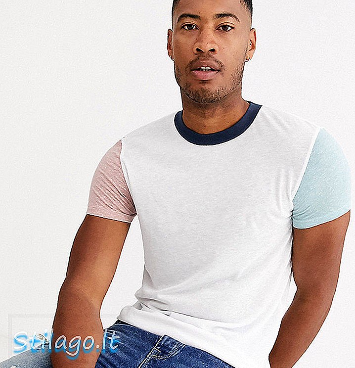 ASOS DESIGN T-shirt tinggi dalam campuran linen dengan lengan kontras berwarna putih
