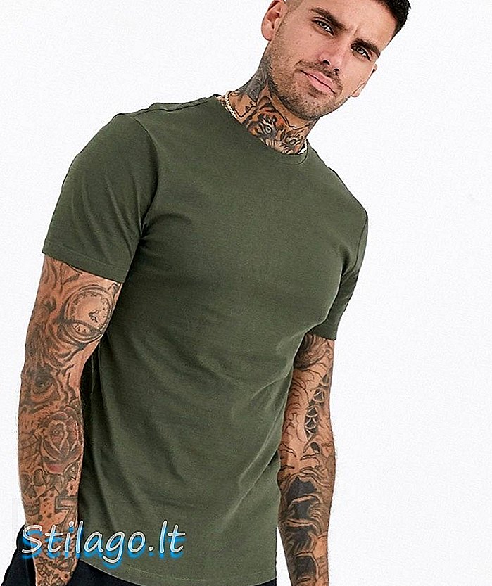 New Look Muscle Fit T-Shirt in dunklem Khaki-Grün