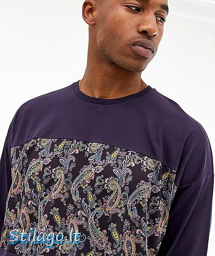ASOS DESIGN 페이즐리 컷 오버 사이즈 티셔츠, 반소매 레드 색상의 바느질 패널