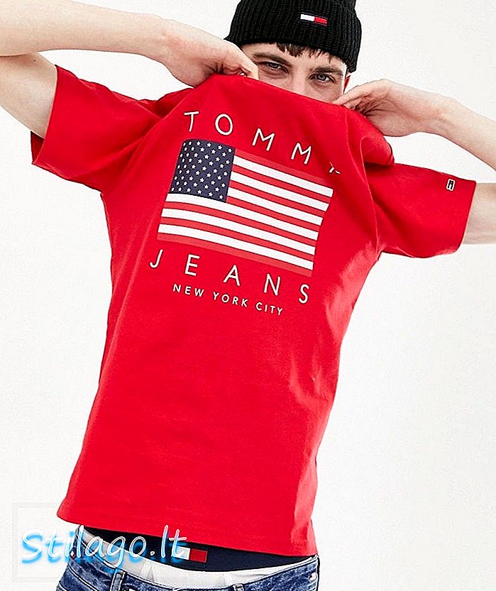 Tommy Jeans ABD Bayrağı Kapsül logo baskı t-shirt kırmızı