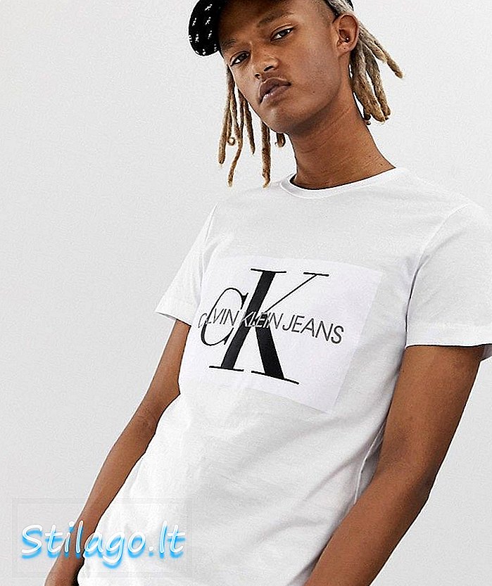 Calvin Klein Jeans nye klassiske nyutgave 90-talls t-skjorte-hvit