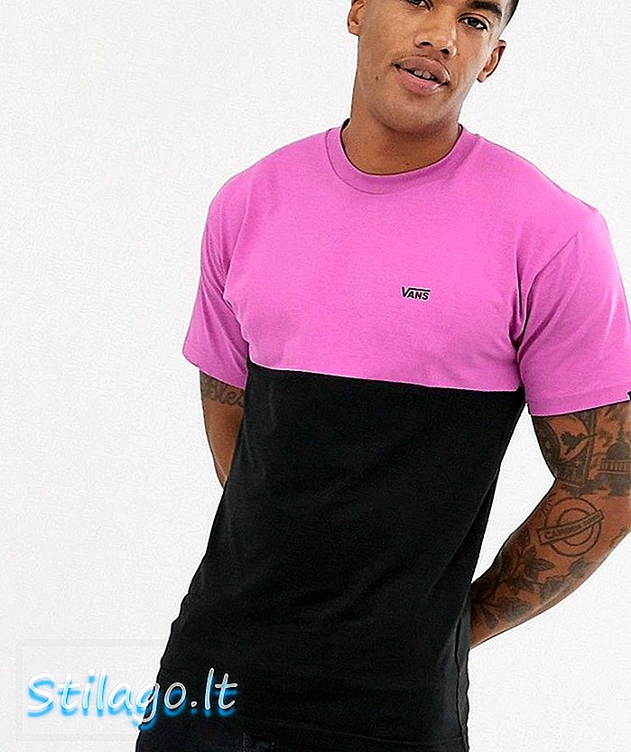 핑크-블랙 반스 스몰 로고 컬러 블록 티셔츠