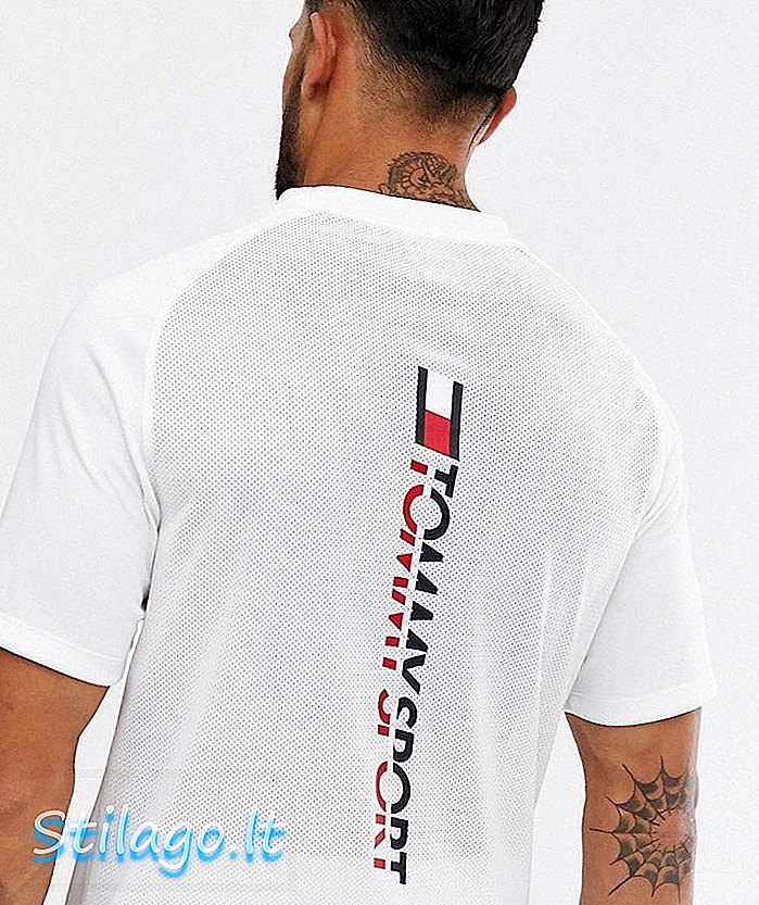 Tommy Sports tričko s logom zo sieťoviny v bielej farbe