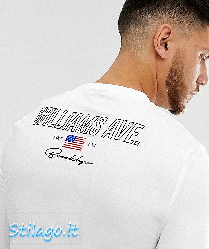 ASOS डिजाइन की मांसपेशी लंबी आस्तीन वाली टी-शर्ट शहर के प्रिंट और ध्वज-सफेद के साथ