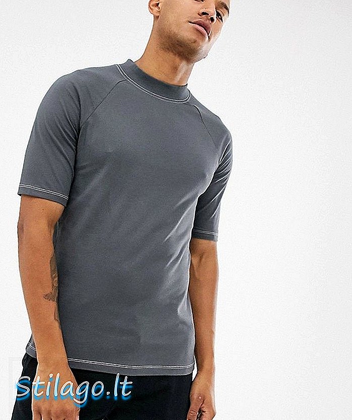 „ASOS DESIGN“ marškinėlių kontrastinio raglano vėžlio kaklas su kontrastiniu susiuvimu išplautos juodai pilkos spalvos