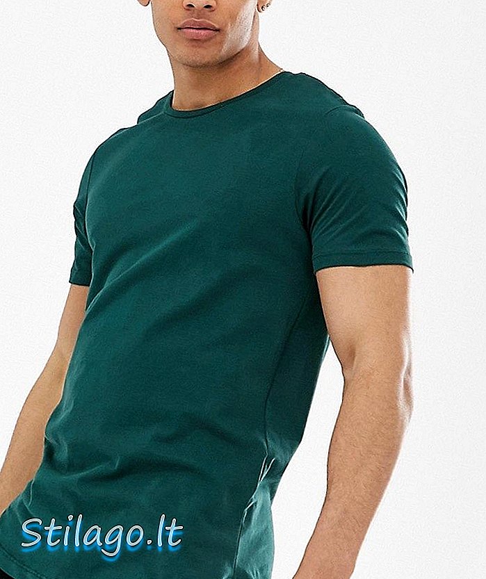 Kaos garis panjang Jack & Jones premium dengan hem-Green yang melengkung