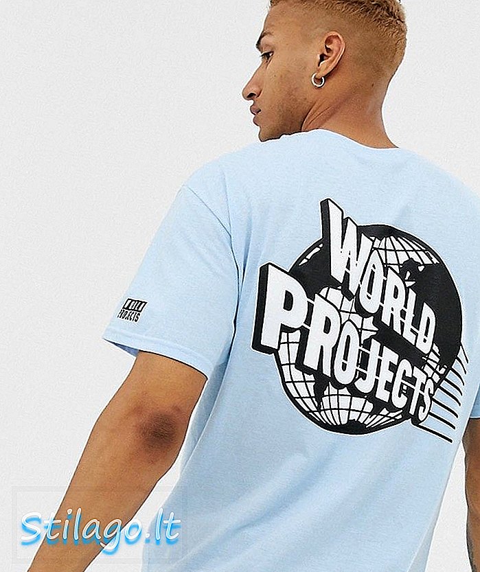 World Projects T-Shirt mit Globus-Rückenmuster in übergroßem Fit-Blau