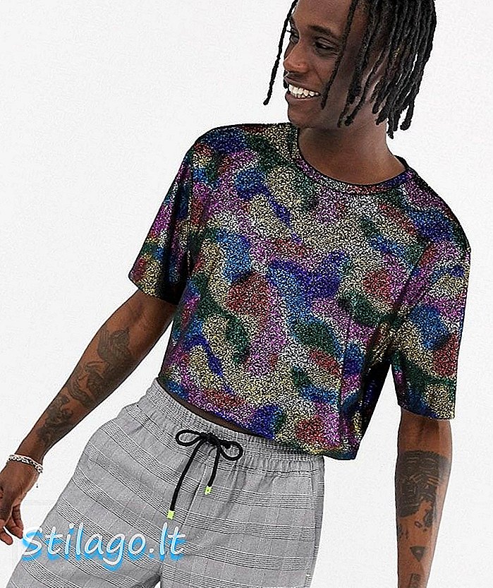 T-shirt cropped oversized Urban Threads em folha de arco-íris-Multi