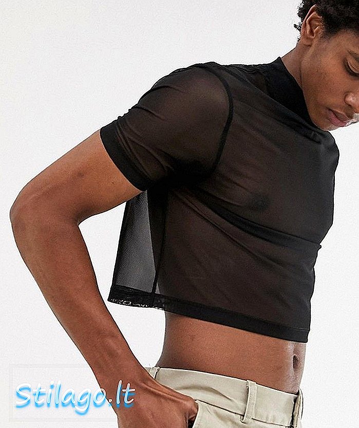 ASOS डिजाइन पतली जालीदार टी-शर्ट के साथ महीन जाली-ब्लैक में कछुए की गर्दन