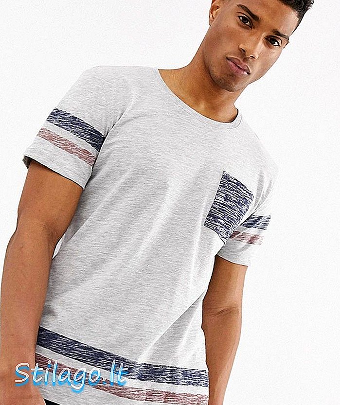 T-shirt Esprit con tasca a contrasto e manica a righe-Grigio