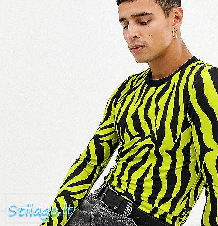 COLLUSION skinny fit zebra print t-shirt lengan panjang-Hijau