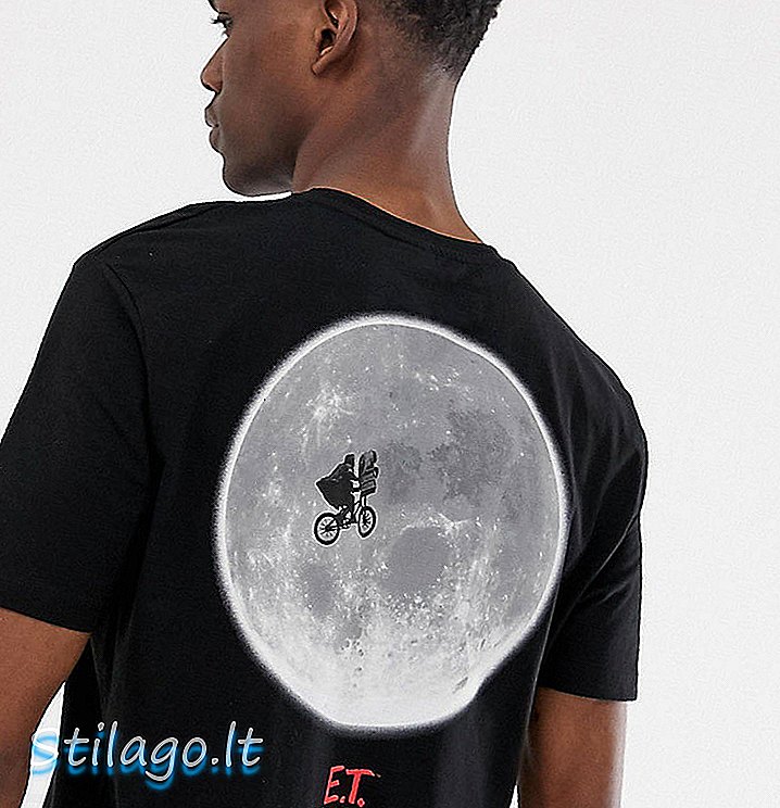 ASOS DESIGN Göğüs ve sırt baskılı, uzun boylu E.T rahat kesim t-shirt-Siyah