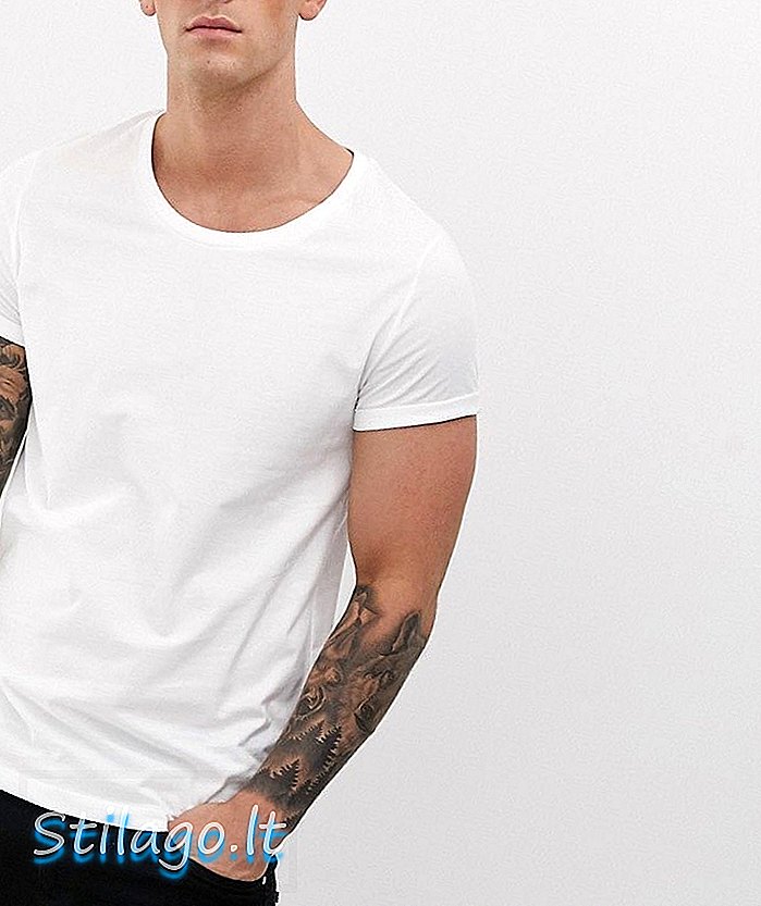 ASOS डिजाइन टी-शर्ट के साथ स्कूप गर्दन और रोल आस्तीन सफेद