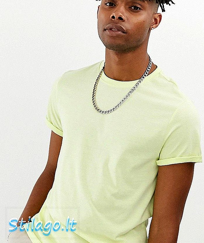 T-shirt leher awak organik ASOS DESIGN dengan lengan gulung berwarna hijau