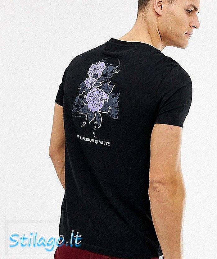 ASOS DESIGN póló, virágos hátterű és gombócnyakú-fekete