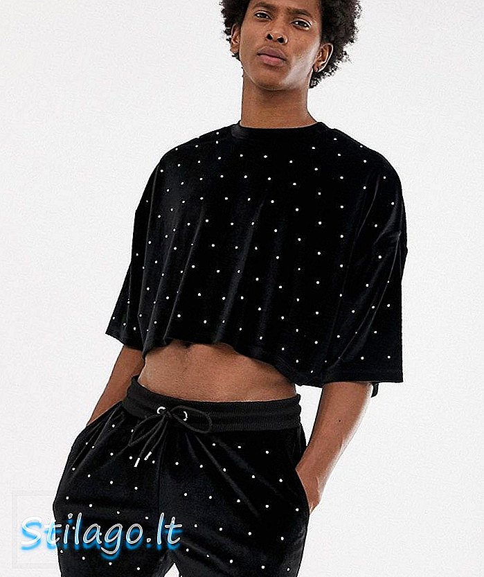 ASOS DESIGN - T-shirt corta oversize in velluto a coste con gemme impreziosite all-black