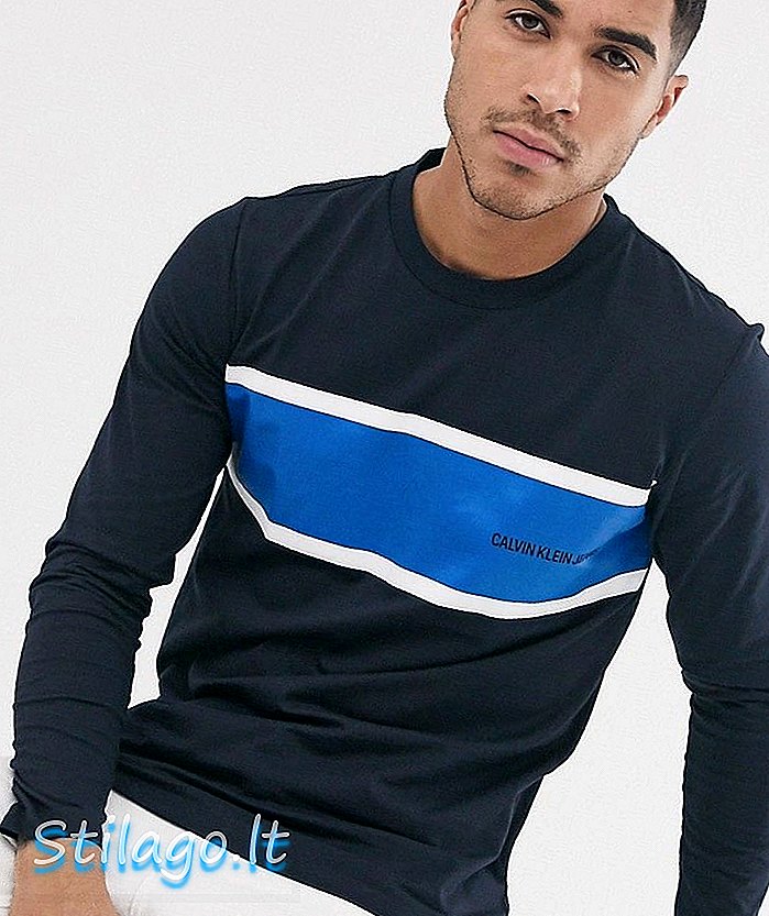 Calvin Klein Jeans áo thun sọc dài tay thể chế-Blue