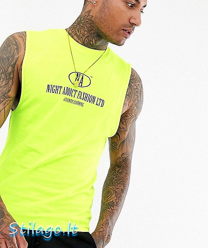 Night Addict neon geel mouwloos T-shirt vest