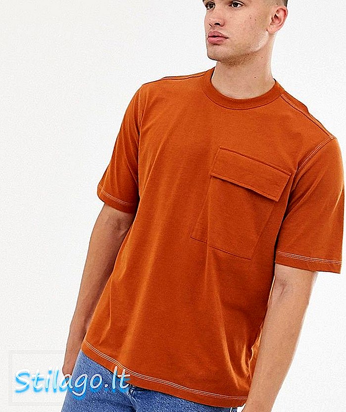 ASOS HVIT løs fit t-skjorte i brunfarge med kontraststing-brun