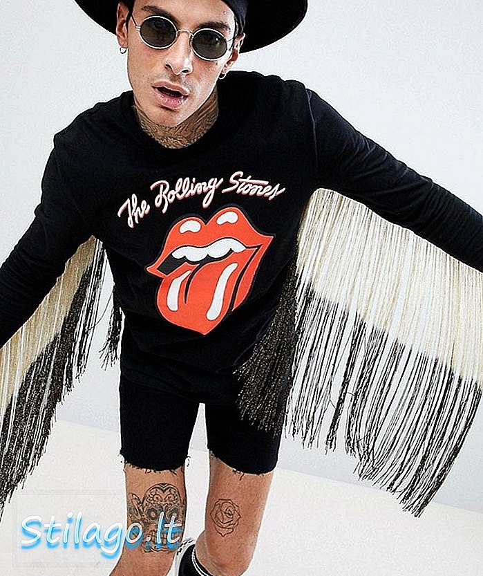 ASOS DESIGN festivali Rolling Stones rahat uzun kollu t-shirt ile püskül geri-Siyah