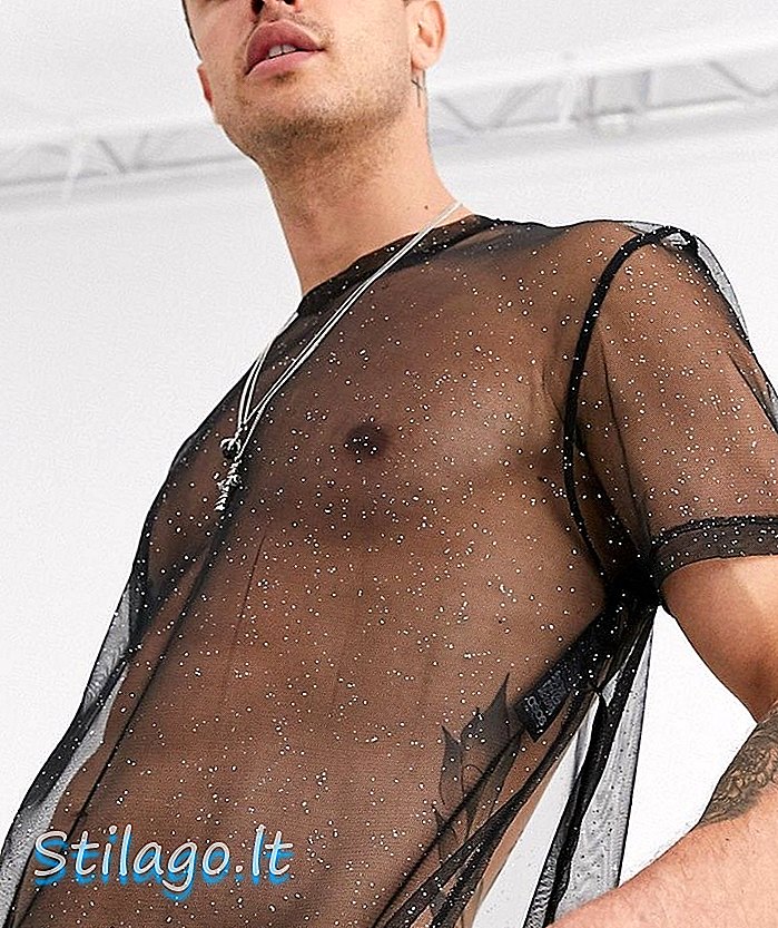 ASOS DESIGN atsipalaidavę ekstremalių ilgų ūdų marškinėliai iš spindesio tinklelio juodos spalvos