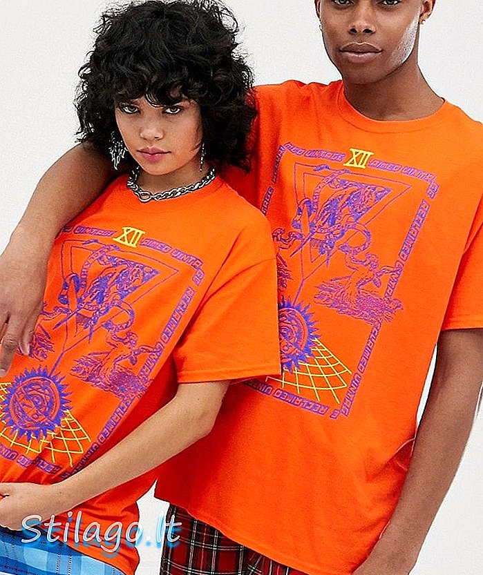 Reclaimed Vintage Unisex T-shirt met tarrot kaartposter in oranje