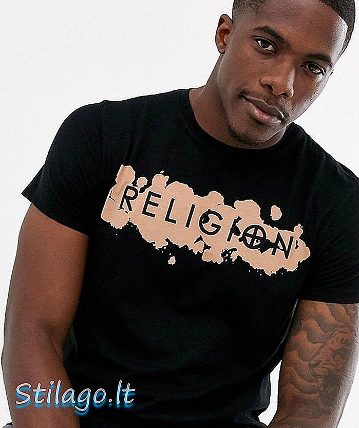 חולצת טי דת עם הדפס חזה בשחור