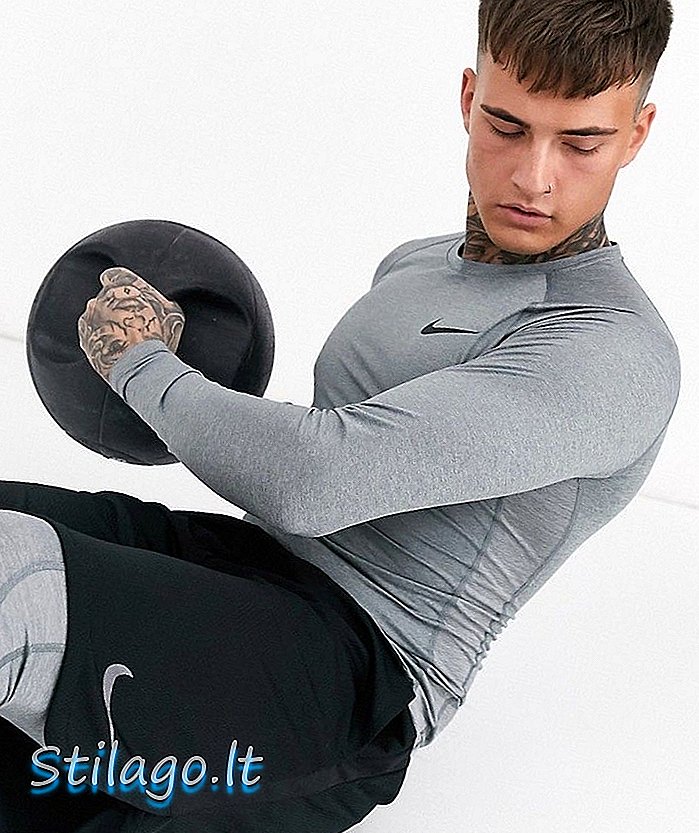 Горната част на основата на Nike Pro Training с дълъг ръкав в сиво