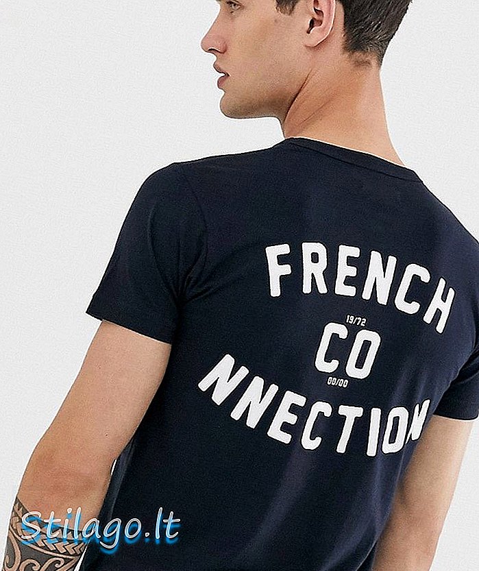 T-shirt logo cetak belakang French Connection-Navy