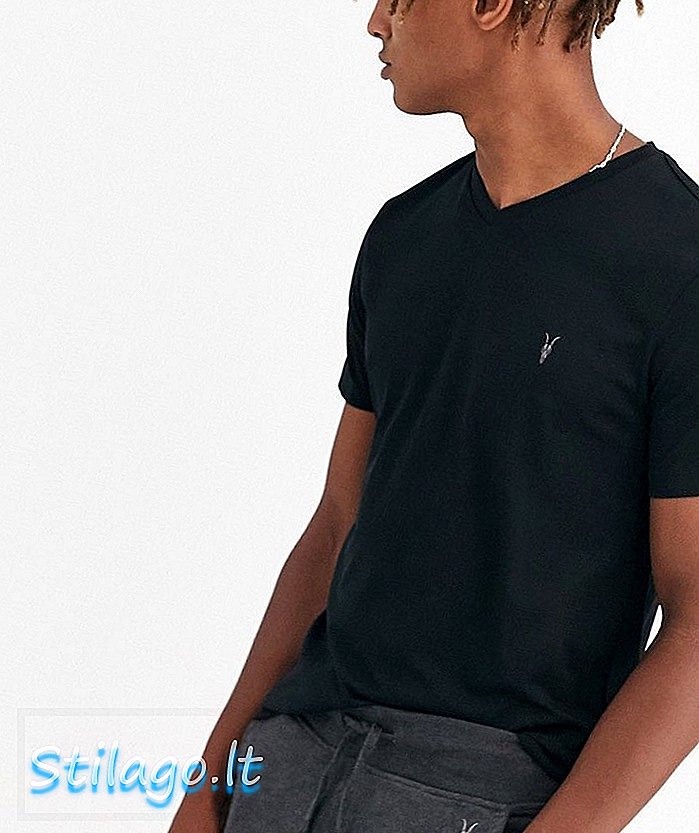 AllSaints Tonic T-Shirt mit V-Ausschnitt und Widderschädel in Schwarz
