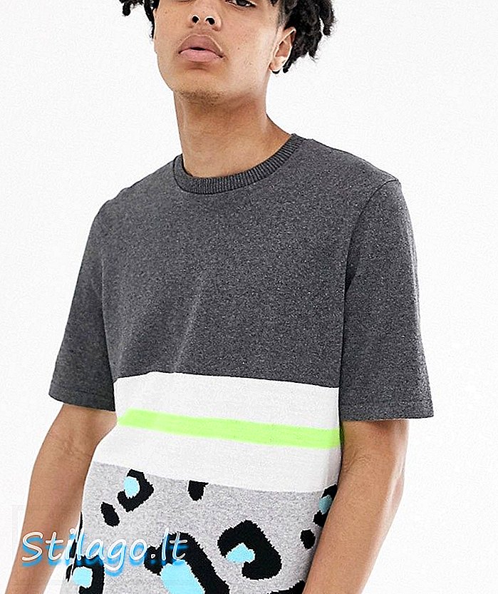 ASOS DESIGN πλεκτό μπλουζάκι σε χρώμα μπλοκαρισμένο ζώο-Γκρι