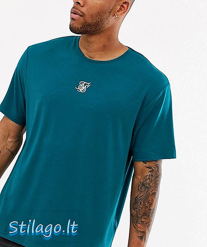 청록색의 중앙 로고가있는 SikSilk 오버 사이즈 티셔츠