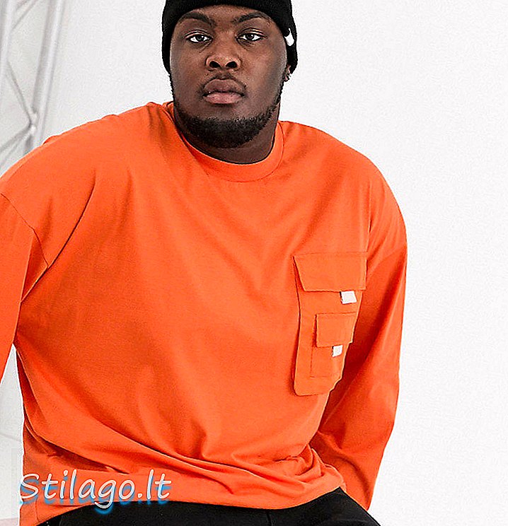 ASOS DESIGN Plus stor t-shirt i langærmet med vævet brugeslomme i orange