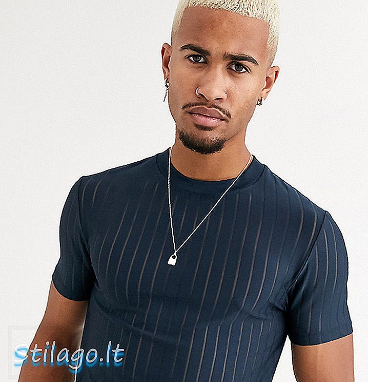 ASOS DESIGN Tall - Skinny T-shirt met doorschijnende strepen in marineblauw