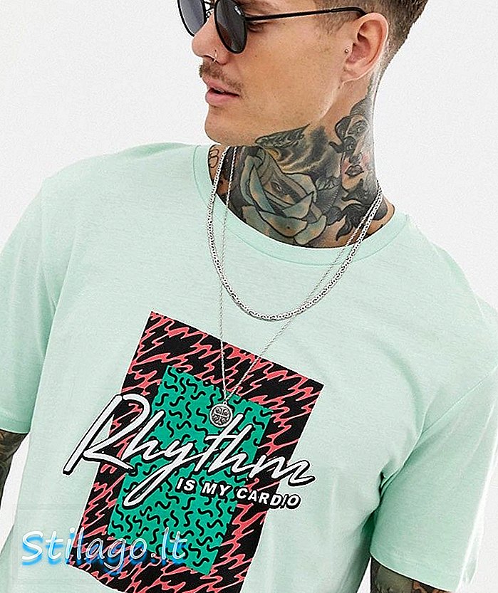 मिंट हिरव्या रंगात बार्शका रेट्रो प्रिंट रिदम टी-शर्ट