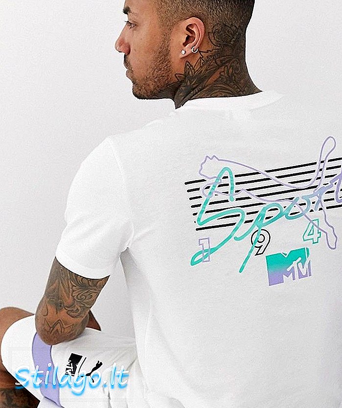 Tričko s logom Puma x MTV v bielo-fialovej farbe