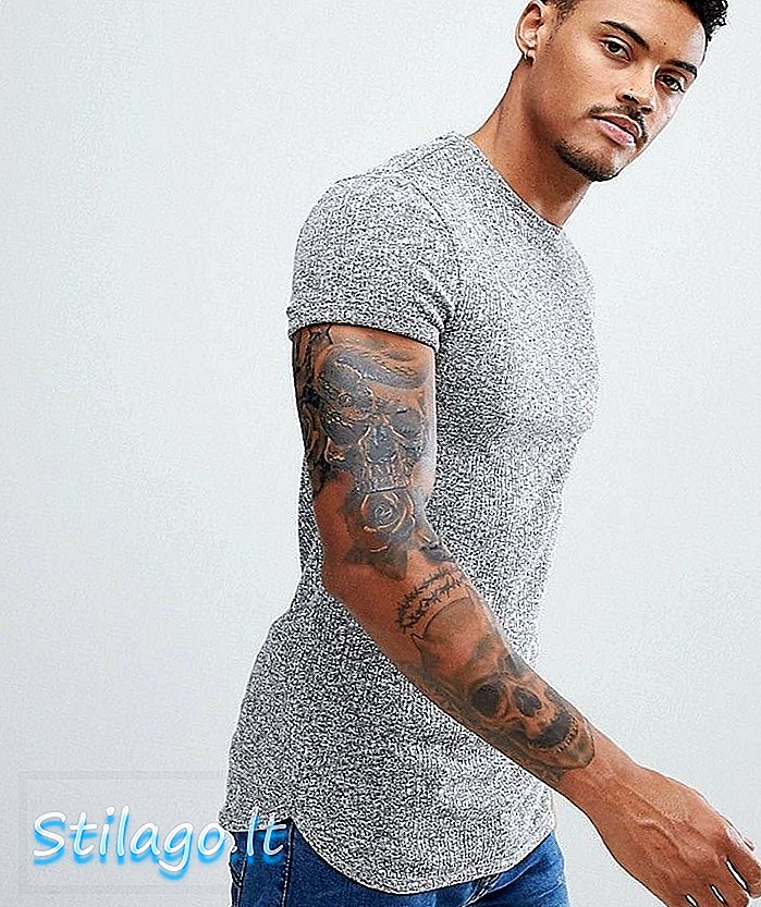 ASOS muscle fit T-shirt Longline com bainha encurvada e manga enrolada em cinza torcido