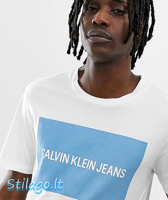 Calvin Klein Jeans - T-shirt à logo institutionnel en blanc / bleu clair